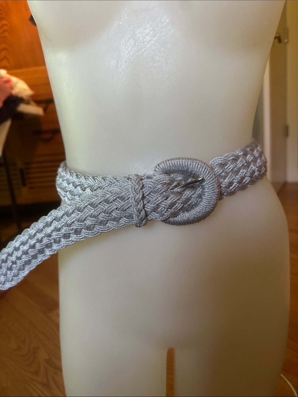 Woven Metallic Silver Braided Belt Vintage Express